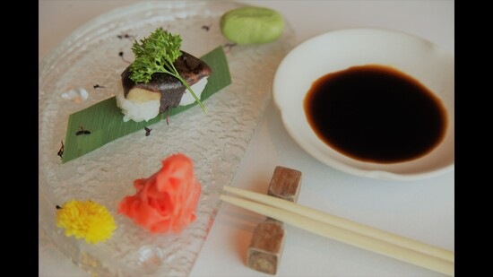 Plant-based nigiri at Sakura, The Metropolitan Hotel & Spa, New Delhi