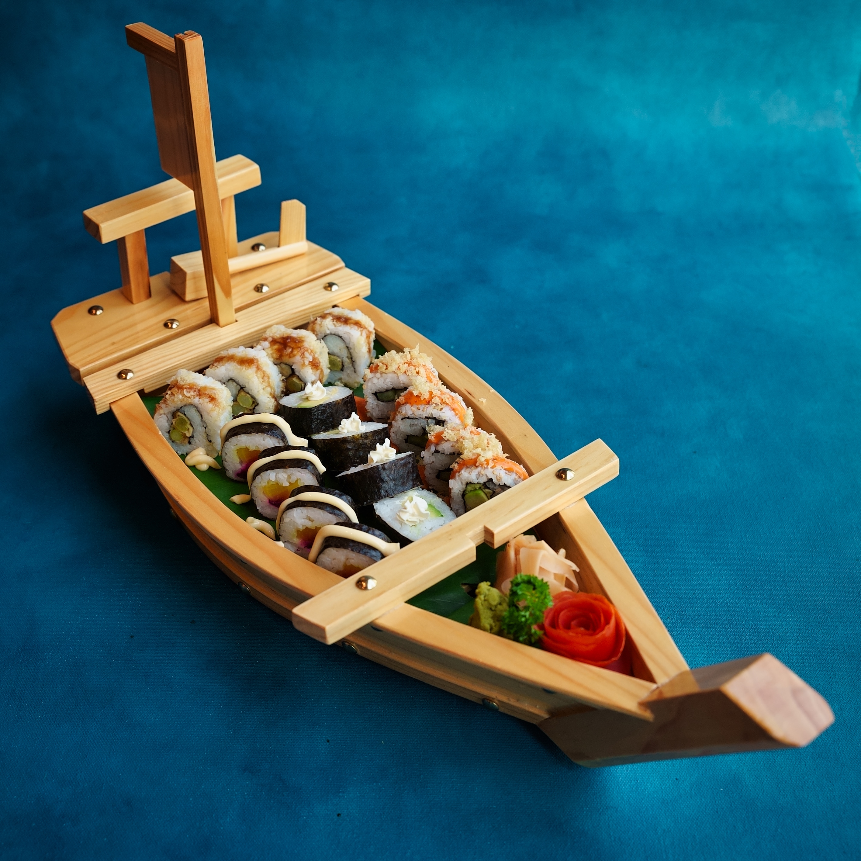 Green sushi boat at Bento B, plant-based Japanese restaurant in Ahmedabad Green sushi boat at Bento B, plant-based Japanese restaurant in Ahmedabad
