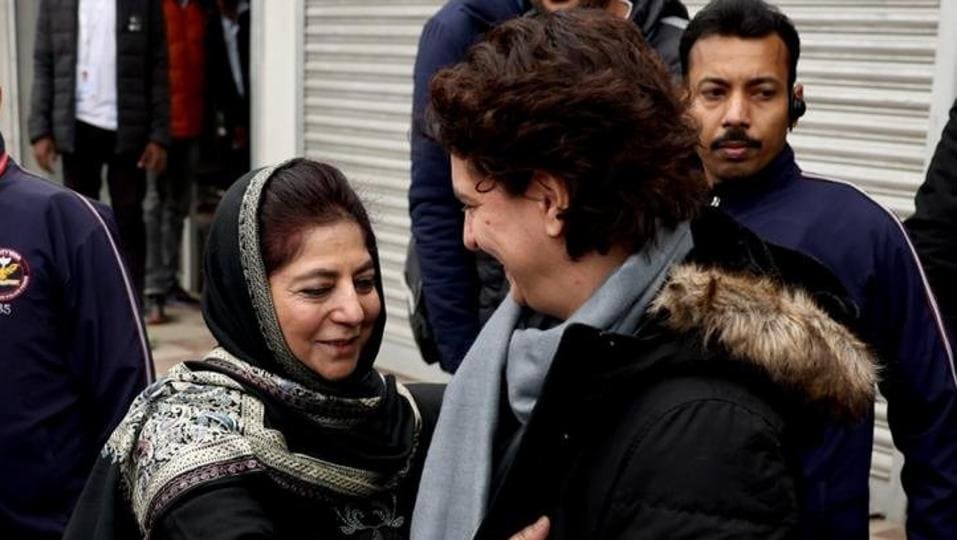 Priyanka Gandhi Vadra with Mehbooba Mufti on Saturday. (Office of Priyanka Gandhi Vadra) Priyanka Gandhi Vadra with Mehbooba Mufti on Saturday. (Office of Priyanka Gandhi Vadra)