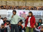 New Delhi, Jan 20 (ANI): Wrestler Bajrang Punia and Vinesh Phogat speak during a silent protest against the Wrestling Federation of India (WFI) and its chief Brij Bhushan Sharan Singh against whom sexual harassment allegations were made, at Jantar Mantar, in New Delhi on Friday. (ANI Photo/ Ishant)
(Ishant ) New Delhi, Jan 20 (ANI): Wrestler Bajrang Punia and Vinesh Phogat speak during a silent protest against the Wrestling Federation of India (WFI) and its chief Brij Bhushan Sharan Singh against whom sexual harassment allegations were made, at Jantar Mantar, in New Delhi on Friday. (ANI Photo/ Ishant)
(Ishant )