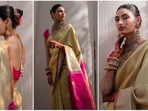 Athiya Shetty's wore a beautiful Kanjivaram silk saree for her muhurtham ceremony and looked absolutely gorgeous.(Instagram/@stylebyami) Athiya Shetty's wore a beautiful Kanjivaram silk saree for her muhurtham ceremony and looked absolutely gorgeous.(Instagram/@stylebyami)