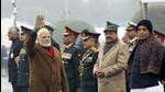 New Delhi: Prime Minister Narendra Modi arrives for the Beating Retreat ceremony, at Vijay Chowk in New Delhi, on Sunday. (PTI) New Delhi: Prime Minister Narendra Modi arrives for the Beating Retreat ceremony, at Vijay Chowk in New Delhi, on Sunday. (PTI)