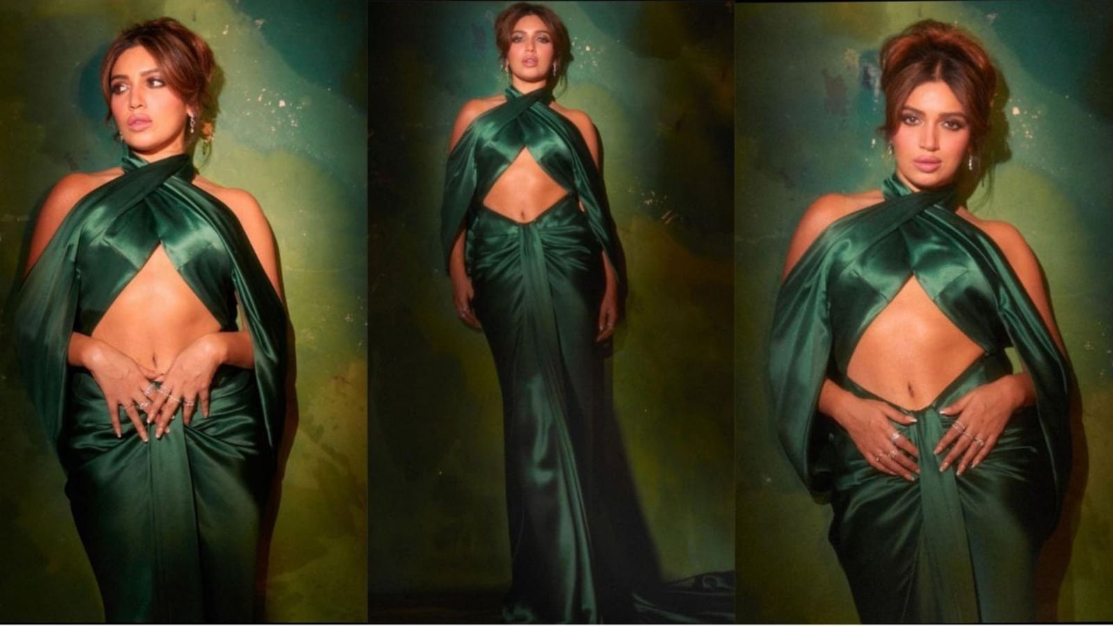 Bhumi Pednekar flaunts her toned abs in sultry emerald green cut-out gown