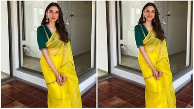 Aditi Rao Hydari lets her personality shine through her clothing. She believes in sustainable fashion and supports labels promoting Indian artisans. For a recent event she donned a yellow organze silk saree from the shelves of the clothing house Raw Mango. (Instagram/@aditiraohydari) Aditi Rao Hydari lets her personality shine through her clothing. She believes in sustainable fashion and supports labels promoting Indian artisans. For a recent event she donned a yellow organze silk saree from the shelves of the clothing house Raw Mango. (Instagram/@aditiraohydari)