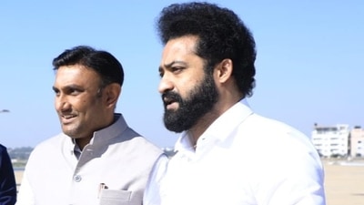 Karnataka health minister K Sudhakar with Jr. NTR in Bengaluru Karnataka health minister K Sudhakar with Jr. NTR in Bengaluru