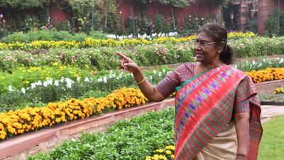 President Droupadi Murmu at Amrit Udyan in New Delhi on Sunday. (HT Photo) President Droupadi Murmu at Amrit Udyan in New Delhi on Sunday. (HT Photo)