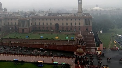 Rain could not dampen the spirit of Beating Retreat. (Sansad TV/ Twitter) Rain could not dampen the spirit of Beating Retreat. (Sansad TV/ Twitter)