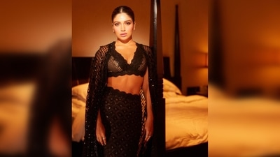 Bhumi Pednekar walked the red carpet wearing an all-black set comprising a bralette, a skirt and a fishnet cape.&nbsp; (Instagram/@bhumipednekar)