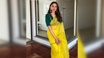 Aditi Rao Hydari paired her 9-yards with an emerald green blouse featuring golden borders. (Instagram/@aditiraohydari) Aditi Rao Hydari paired her 9-yards with an emerald green blouse featuring golden borders. (Instagram/@aditiraohydari)