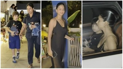 Abram Khan and Suhana Khan at a Bandra cafe on Saturday evening. (Viral Bhayani) Abram Khan and Suhana Khan at a Bandra cafe on Saturday evening. (Viral Bhayani)