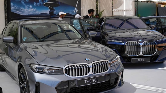 BMW cars on display during the launch event of BMW X1 SUV in Bengaluru on Saturday, (PTI)