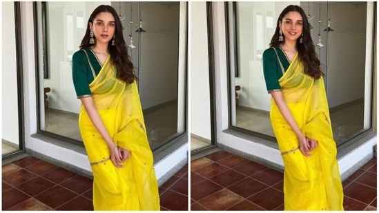 Aditi Rao Hydari Sizzles In Orange Saree, Wins Golden Icon Performer Award