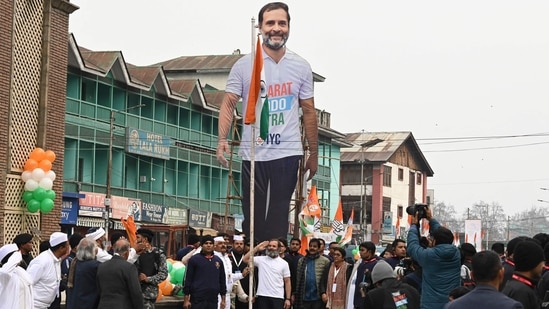 Congress leader Rahul Gandhi, who is currently in Jammu and Kashmir for the final leg of 'Bharat Jodo Yatra,' on Sunday unfurled the national flag at the historic clock tower of Lal Chowk, amid stringent security measures usually reserved for a prime ministerial visit. (AFP)