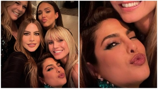 Priyanka Chopra with Rita Wilson, Sofia Vergara, Jessica Alba and Heidi Klum at a party. 