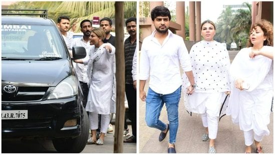 Rakhi Sawant with husband Adil Khan Durrani ahead of her mom's final rites. 