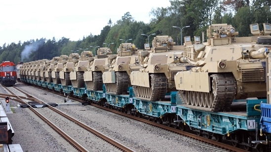 US Army Abrams tanks of the 2nd Brigade 69th Regiment 2nd Battalion. In response to a request for comment, Air Force Brigadier General Patrick Ryder said in a statement that military competition with China is a central challenge.(AFP/image for representation)