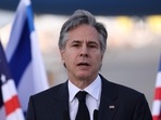 US Secretary of State Antony Blinken delivers a statement upon arrival at Israel's Ben Gurion Airport near Tel Aviv, on January 30, 2023. (Photo by RONALDO SCHEMIDT / POOL / AFP)
