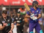 New Zealand's bowler Blair Tickner celebrates the wicket of Indian batter Shubman Gill New Zealand's bowler Blair Tickner celebrates the wicket of Indian batter Shubman Gill