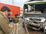 Shweta Chauhan, DCP (central) inspecting the accident site at Salimgarh flyover in Delhi's IP Estate area on Monday. Shweta Chauhan, DCP (central) inspecting the accident site at Salimgarh flyover in Delhi's IP Estate area on Monday.