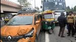 Of the seven vehicles involved in the pile-up were four buses in which 216 students were travelling with school employees on a trip to the Delhi zoo and Akshardham temple, police said. (HT Photo) Of the seven vehicles involved in the pile-up were four buses in which 216 students were travelling with school employees on a trip to the Delhi zoo and Akshardham temple, police said. (HT Photo)
