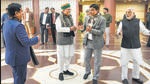 Union ministers Pralhad Joshi and Arjun Ram Meghwal, and TRS leaders Nama Nageshwar Rao and K Keshava Rao before the all-party meeting in New Delhi on Monday. (PTI) Union ministers Pralhad Joshi and Arjun Ram Meghwal, and TRS leaders Nama Nageshwar Rao and K Keshava Rao before the all-party meeting in New Delhi on Monday. (PTI)