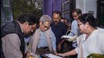 West Bengal chief minister Mamata Banerjee meets with Nobel laureate Amartya Sen, in Birbhum district on Monday. (PTI) West Bengal chief minister Mamata Banerjee meets with Nobel laureate Amartya Sen, in Birbhum district on Monday. (PTI)