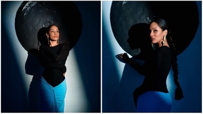 Masaba Gupta exchanged vows with her beau Satyadeep Misra at an intimate wedding ceremony on January 27. For the post-wedding party, the ace Indian designer, with a keen eye for fashion, experimented with her look and opted for a chic look. She donned a black bodysuit which she paired with a blue pleated skirt. (Instagram/@masabagupta) Masaba Gupta exchanged vows with her beau Satyadeep Misra at an intimate wedding ceremony on January 27. For the post-wedding party, the ace Indian designer, with a keen eye for fashion, experimented with her look and opted for a chic look. She donned a black bodysuit which she paired with a blue pleated skirt. (Instagram/@masabagupta)