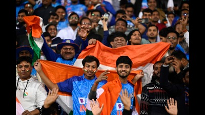 Cricket Fans are enjoying during the 2nd T20 cricket match between India VS NewZealand here at Atal Bihari Vajpayee Ekana Cricket Stadium in Lucknow on Sunday. (Deepak Gupta/ht)