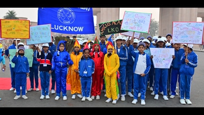 Department of forest and UP Tourism organized walkathon at 1090 crossing. (Deepak Gupta) Department of forest and UP Tourism organized walkathon at 1090 crossing. (Deepak Gupta)