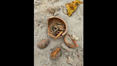 Moga senior superintendent of police confirmed that police have recovered some old hand grenades and cartridges from the field. (HT Photo)