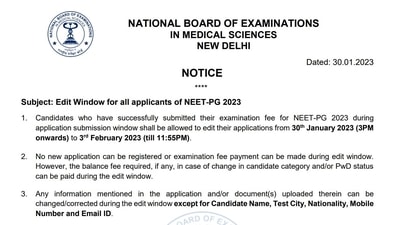 NEET PG 2023: Application correction process started at nbe.edu.in NEET PG 2023: Application correction process started at nbe.edu.in