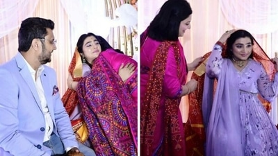 Neha Marda at her baby shower ceremony with husband Ayusman Agrawal.