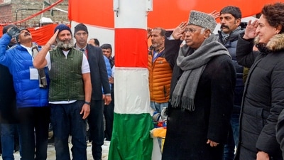 Earlier in the day, Gandhi hoisted the national flag at the 'Bharat Jodo Yatra' campsite in Panthachowk. (PTI) Earlier in the day, Gandhi hoisted the national flag at the 'Bharat Jodo Yatra' campsite in Panthachowk. (PTI)