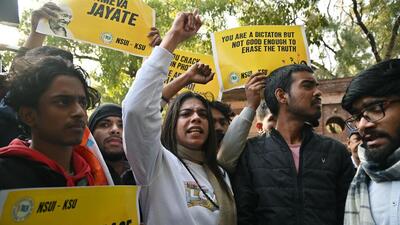 Protests erupted at Delhi University’s Arts Faculty on January 27 as police detained at least 24 students attempting to screen the controversial BBC documentary on the 2002 Gujarat riots. (ANI) Protests erupted at Delhi University’s Arts Faculty on January 27 as police detained at least 24 students attempting to screen the controversial BBC documentary on the 2002 Gujarat riots. (ANI)