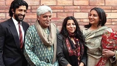 Shabana Azmi with husband Javed Akhtar, kids, Farhan and Zoya. Shabana Azmi with husband Javed Akhtar, kids, Farhan and Zoya.