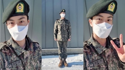 Jin posted his pictures including selfies. Jin posted his pictures including selfies.