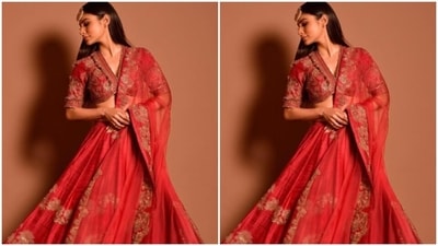 Mouni played muse to fashion designer Ridhi Mehra and picked the stunning lehenga from the shelves of the designer. (Instagram/@imouniroy) Mouni played muse to fashion designer Ridhi Mehra and picked the stunning lehenga from the shelves of the designer. (Instagram/@imouniroy)