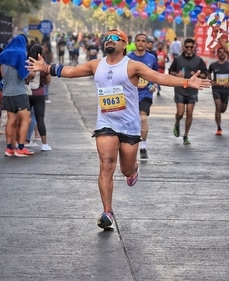 Rohit finishing the marathon. Rohit finishing the marathon.