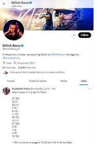 Nitish Rana liked a Twitter post highlighting Ishan's struggle in T20Is Nitish Rana liked a Twitter post highlighting Ishan's struggle in T20Is