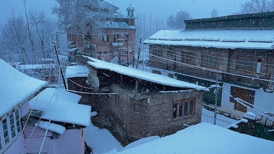 A MeT official stated that the weather system was likely the cause of the moderate to heavy snowfall across middle and higher altitudes. (HT Photo/Waseem Andrabi)