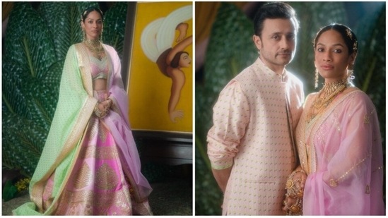 Masaba Gupta revealed the news of her intimate marriage ceremony with actor Satyadeep Misra through an Instagram post featuring the couple in their wedding attires. (Instagram/@masabagupta)