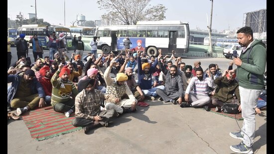 Punjab Roadways, Punbus, PRTC contract workers’ union will conduct protest marches state-wide outside bus depots on February 2 (HT file photo for representation)