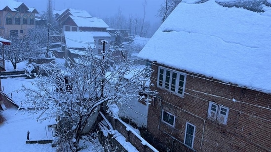 Due to the heavy snowfall, several roads including Mandi Loran and Sawjian in Jammu and Kashmir have been closed.(Waseem Andrabi/Hindustan Times)