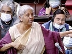 Union finance minister Nirmala Sitharaman speaks in Rajya Sabha during the Winter Session of the Parliament, 