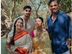 Ahan Shetty with Athiya Shetty, Suniel Shetty and Mana Shetty. Ahan Shetty with Athiya Shetty, Suniel Shetty and Mana Shetty.