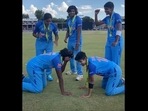 India U-19 women’s team dancing to Kala Chashma after their T20 World Cup win against England. (Instagram/@icc) India U-19 women’s team dancing to Kala Chashma after their T20 World Cup win against England. (Instagram/@icc)