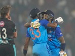 Hardik Pandya and Suryakumar Yadav celebrate the victory over New Zealand (PTI) Hardik Pandya and Suryakumar Yadav celebrate the victory over New Zealand (PTI)