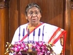 President Droupadi Murmu addresses the joint session of Parliament on the opening day of the Budget Session in New Delhi on Tuesday.