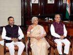 Finance Minister Nirmala Sitharaman with Ministers of State for Finance Bhagwat Karad and Pankaj Chaudhary during the final touches of Union Budget 2023-24, at Finance Ministry in New Delhi, Finance Minister Nirmala Sitharaman with Ministers of State for Finance Bhagwat Karad and Pankaj Chaudhary during the final touches of Union Budget 2023-24, at Finance Ministry in New Delhi,
