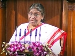 President Droupadi Murmu addresses the joint session of Parliament, in New Delhi on Tuesday.